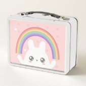 Niedlich Kawaii Bunny und Rainbow Personalisiert Metall Brotdose (Rückseite)
