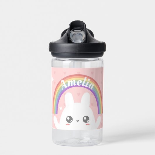Niedlich Kawaii Bunny und Rainbow Personalisiert Trinkflasche (Vorne)