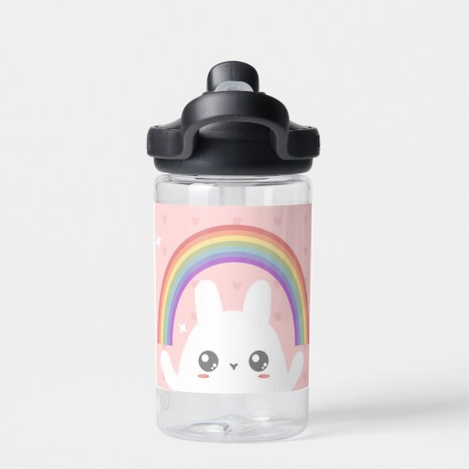 Niedlich Kawaii Bunny und Rainbow Personalisiert Trinkflasche (Rückseite)