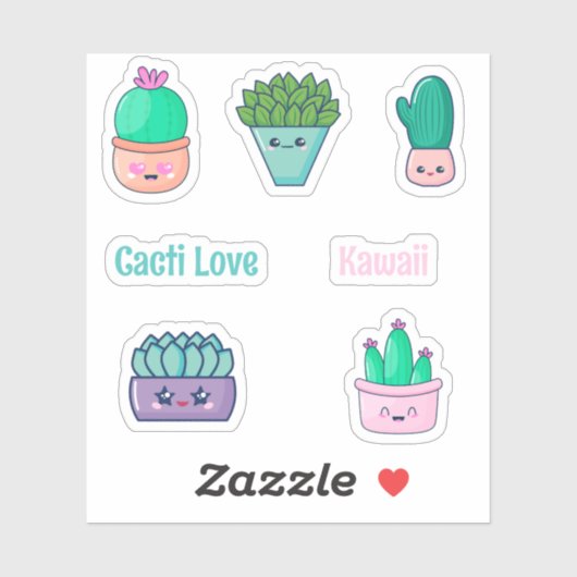 Niedlich Kawaii Cactuses Aufkleber (Blatt)