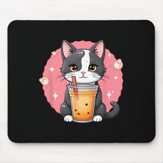 Niedlich Kawaii Cat Boba Tea Japanischer Stil Tuxe Mousepad (Vorne)