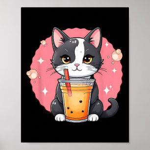 Niedlich Kawaii Cat Boba Tea Japanischer Stil Tuxe Poster