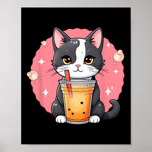 Niedlich Kawaii Cat Boba Tea Japanischer Stil Tuxe Poster (Vorne)