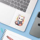 Niedlich Kawaii Cat Graphic Aufkleber (Laptop mit iPhone)