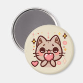 Niedlich Kawaii Cat Holding Heart Magnet (Vorderseite/Rückseite)