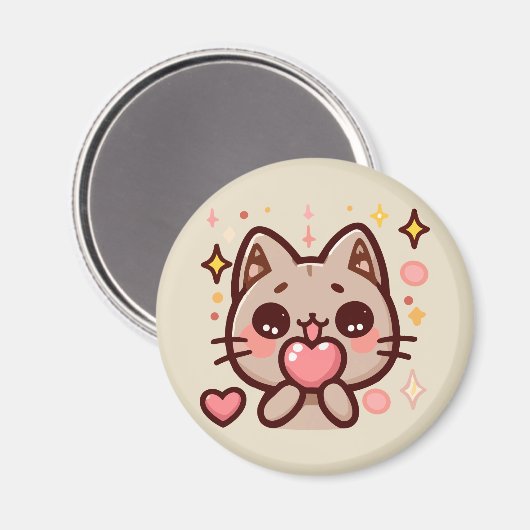 Niedlich Kawaii Cat Holding Heart Magnet (Vorderseite/Rückseite)