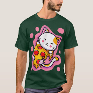 Niedlich Kawaii Cat Pizza Japanisch Anime Women od T-Shirt
