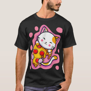 Niedlich Kawaii Cat Pizza Japanisch Anime Women od T-Shirt