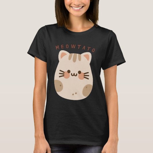 Niedlich Kawaii Cat Potato Mashup T-Shirt (Vorderseite)