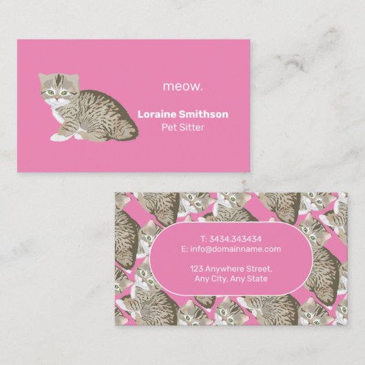 Niedlich Kawaii Cat Sitter Pink Visitenkarte (Vorne/Hinten)