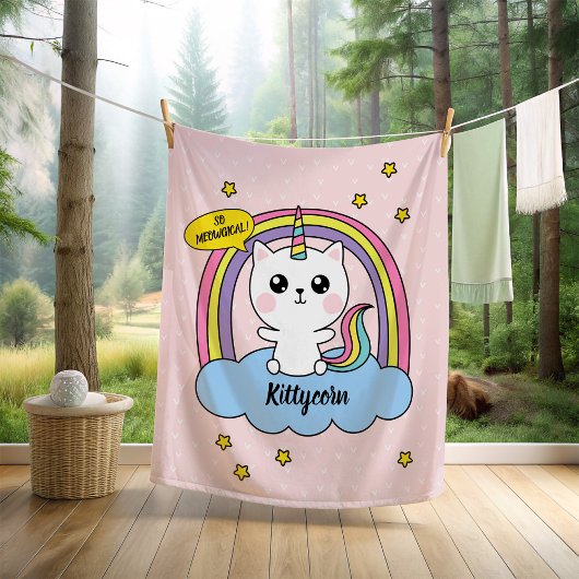 Niedlich Kawaii Caticorn Pink Cartoon Fleecedecke