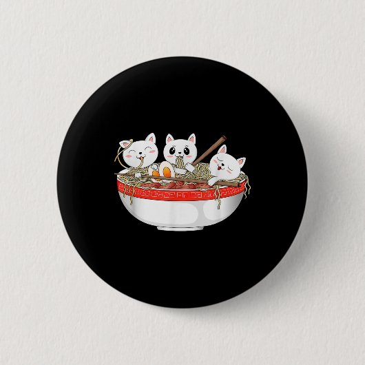 Niedlich Kawaii Cats Ramen Noodles Anime Japanisch Button (Vorderseite)