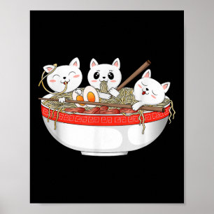 Niedlich Kawaii Cats Ramen Noodles Anime Japanisch Poster