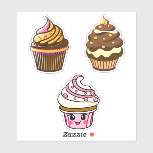 Niedlich Kawaii Chibi Cupcakes Aufkleber (Blatt)