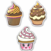 Niedlich Kawaii Chibi Cupcakes Aufkleber (Vorderseite)
