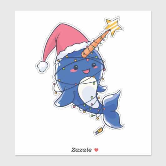 Niedlich Kawaii Christmas Narwhal Aufkleber (Blatt)