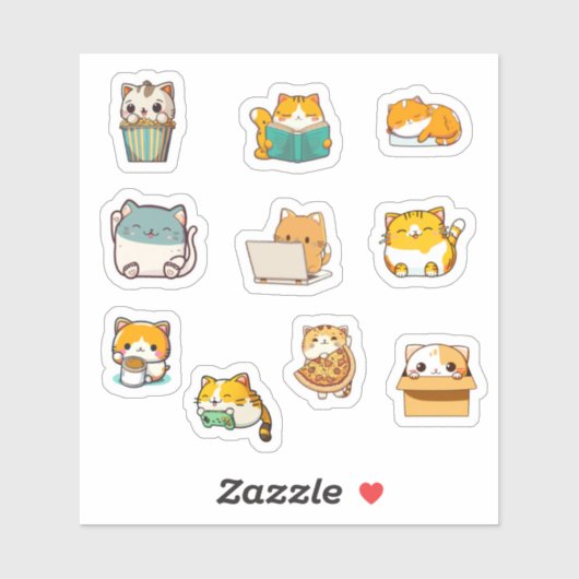 Niedlich Kawaii Chubby Cat Sticker Bundle (Blatt)