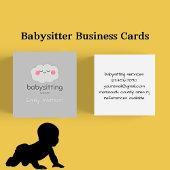 Niedlich Kawaii Cloud Pink Gray Babysitter Quadratische Visitenkarte