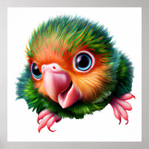Niedlich Kawaii Colorful Baby Parrot Poster