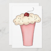 Niedlich Kawaii Cupcake Milkshake mit Cherry Einladung (Vorne/Hinten)
