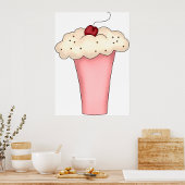Niedlich Kawaii Cupcake Milkshake mit Cherry Poster