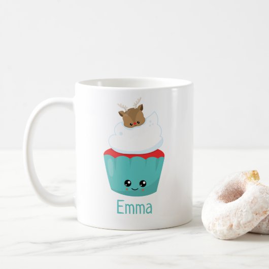 Niedlich Kawaii Cupcake Personalisierte Weihnachts Kaffeetasse (Mit Donut)