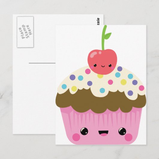 Niedlich Kawaii Cupcake Postkarte (Vorne/Hinten)