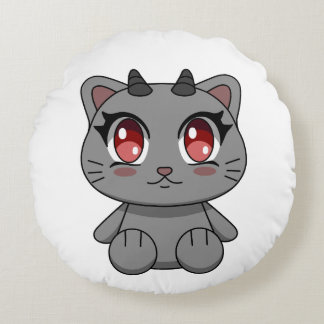Niedlich Kawaii Demon Cat Rundes Kissen