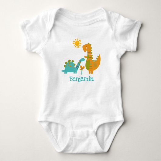 Niedlich Kawaii Dinosaurs Baby Boy Türkis Name Baby Strampler (Vorderseite)