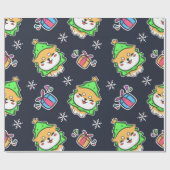 Niedlich Kawaii Dog Weihnachtsmuster Geschenkpapier (Flach)