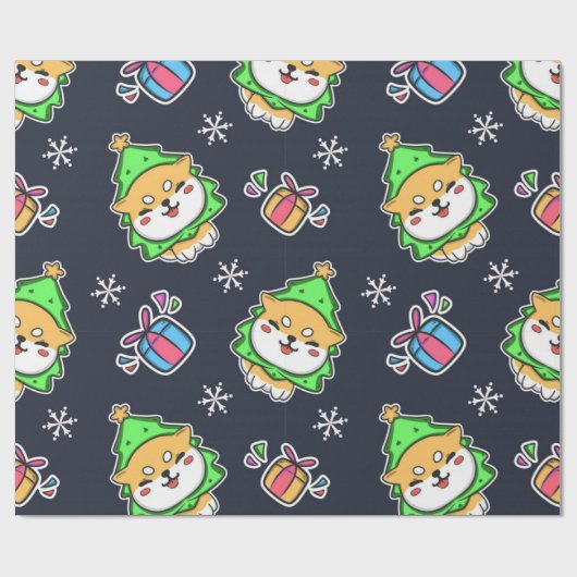 Niedlich Kawaii Dog Weihnachtsmuster Geschenkpapier (Flach)