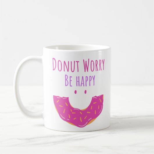 Niedlich Kawaii Donut Worry Be Happy Donut Kaffeetasse (Links)