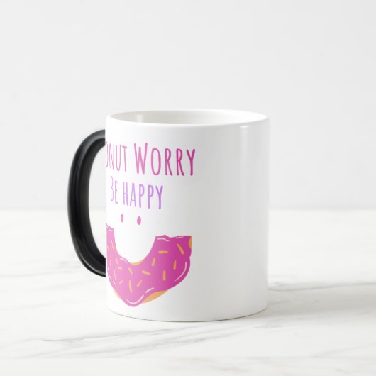 Niedlich Kawaii Donut Worry Be Happy Donut Verwandlungstasse (Vorderseite Links)
