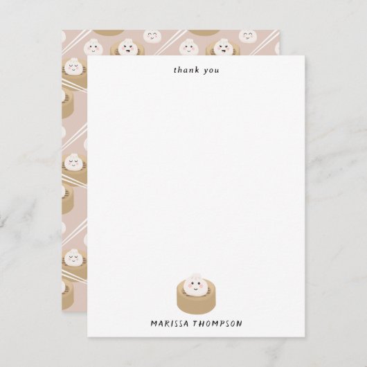 Niedlich Kawaii Dumplings Steamer Chopsticks Dankeskarte (Vorne/Hinten)