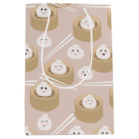 Niedlich Kawaii Dumplings Steamer Chopsticks Mittlere Geschenktüte (Vorderseite)