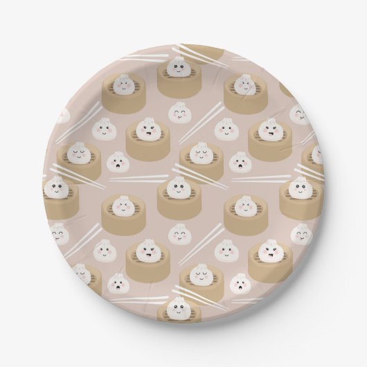 Niedlich Kawaii Dumplings Steamer Chopsticks Pappteller (Vorderseite)