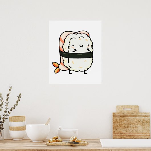 Niedlich Kawaii Ebi Prawn Sushi Poster (Küche)