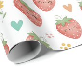 Niedlich Kawaii Erdbeeren Geschenkpapier (Rolleneckpunkt)