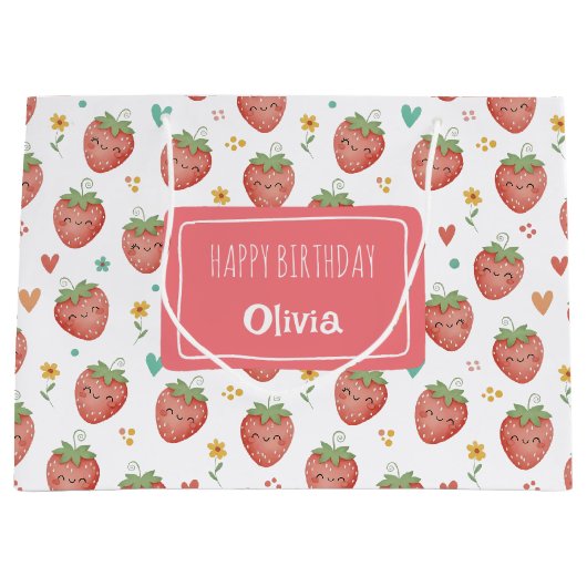 Niedlich Kawaii Erdbeeren Große Geschenktüte (Vorderseite)