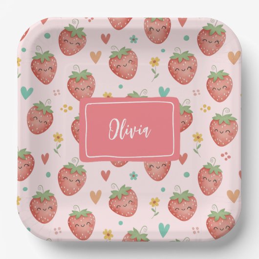 Niedlich Kawaii Erdbeeren Pappteller (Vorderseite)