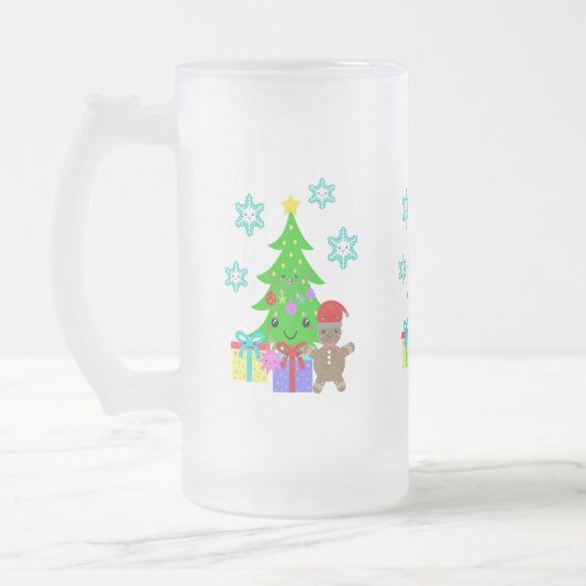 Niedlich Kawaii Face Christmas Tree Scene, ZSG Mattglas Bierglas (Links)