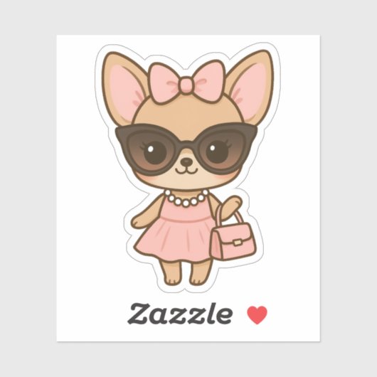 Niedlich Kawaii Fashionista Chihuahua Dog Kiss Cut Aufkleber (Blatt)