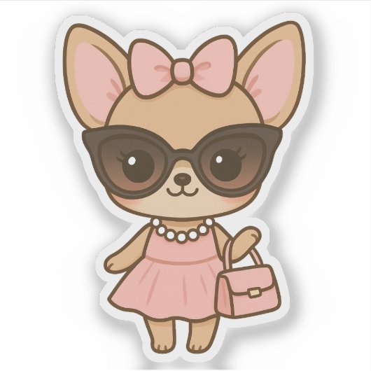 Niedlich Kawaii Fashionista Chihuahua Dog Kiss Cut Aufkleber (Vorderseite)