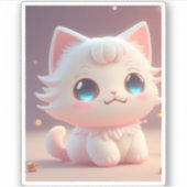 Niedlich Kawaii Fluffy White Cat Aufkleber (Vorderseite)
