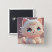Niedlich Kawaii Fluffy White Cat Button (Vorne & Hinten)