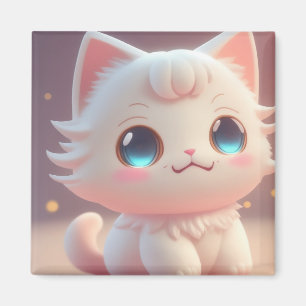 Niedlich Kawaii Fluffy White Cat Magnet