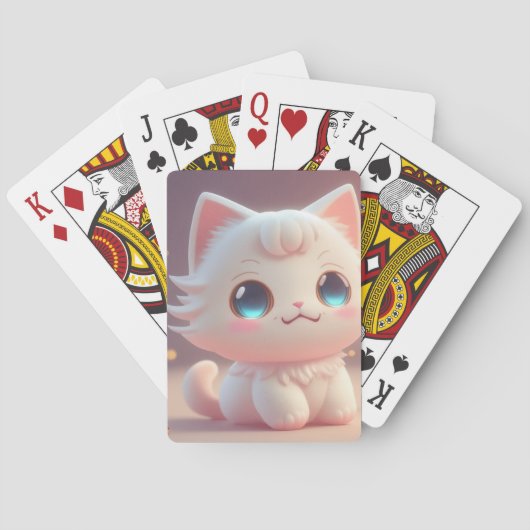 Niedlich Kawaii Fluffy White Cat Spielkarten (Rückseite)