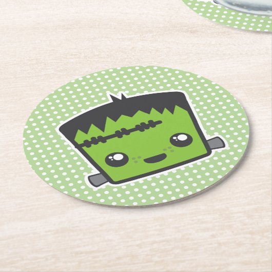 Niedlich Kawaii Frankenstein Monster Halloween-Par Runder Pappuntersetzer (Angewinkelt)