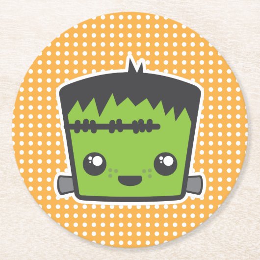 Niedlich Kawaii Frankenstein Monster Halloween-Par Runder Pappuntersetzer (Vorderseite)