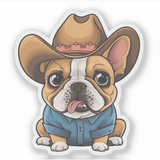 Niedlich Kawaii French Bulldog Cowboy Hat Dog Art Aufkleber (Vorderseite)